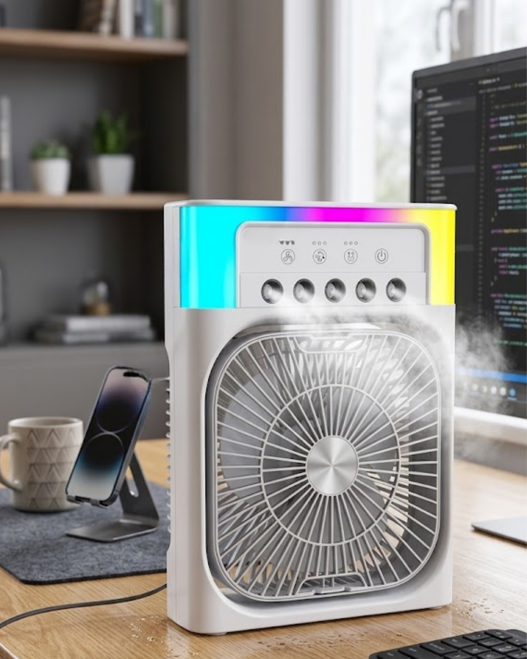 Su Püskürtmeli Mini Klima Fan USB Şarjlı Masaüstü Soğutucu RGB Işıklı - Bayi Depom Su Püskürtmeli Mini Klima Fan USB Şarjlı Masaüstü Soğutucu RGB Işıklı - Bayi Depom