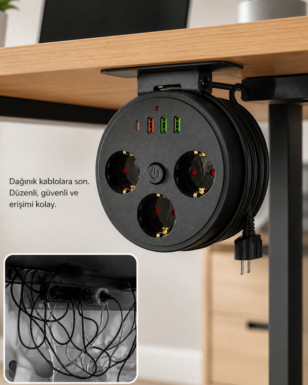 Akım Korumalı Priz USB ve Type C Girişli 3lü Priz 2 Metre Kablo Dayanıklı - Bayi Depom