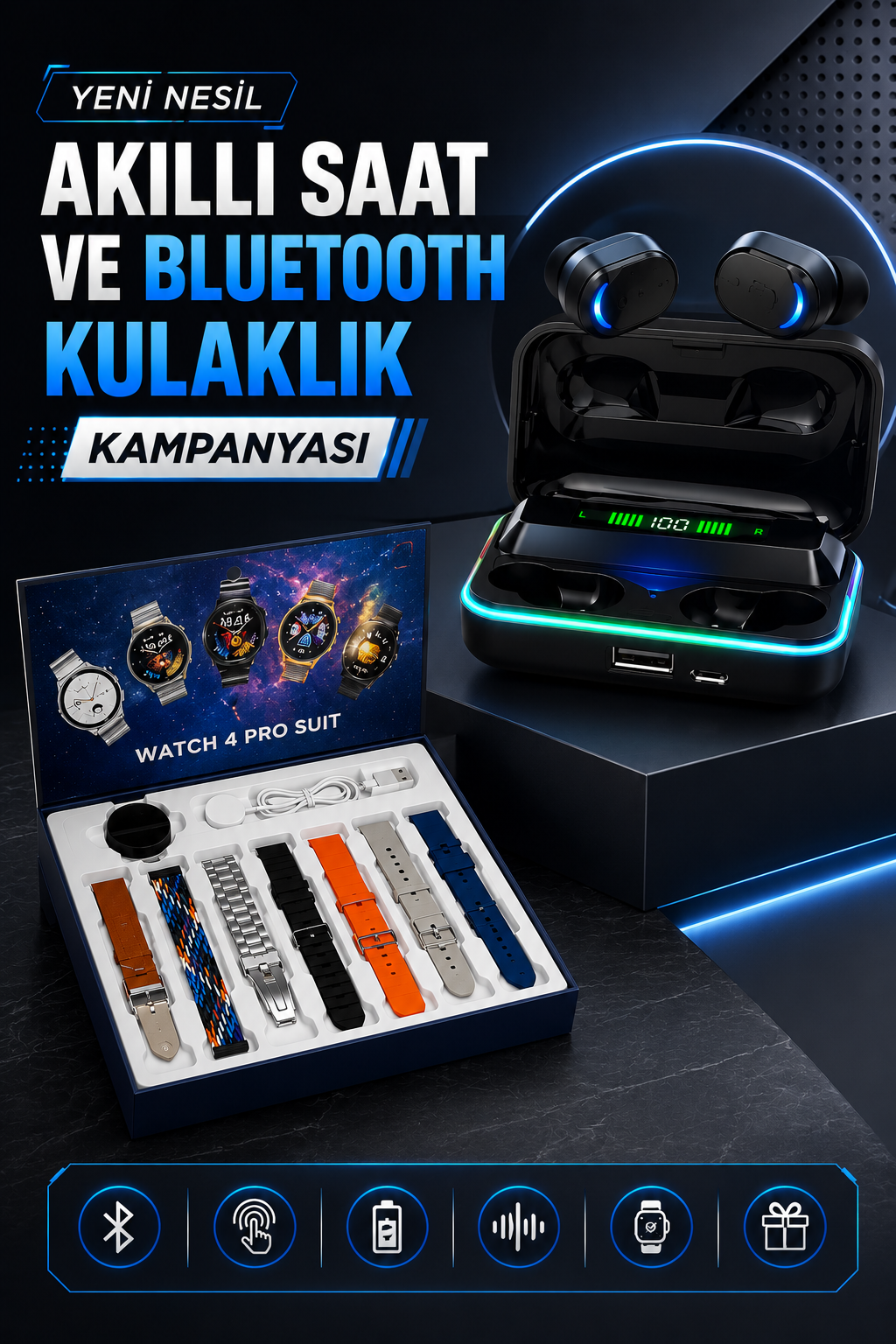 Powerbank Bluetooth Kulaklık Ve Akıllı Saat 7 Kordonlu Metal Kordon Plastik Kordon - Bayi Depom Powerbank Bluetooth Kulaklık Ve Akıllı Saat 7 Kordonlu Metal Kordon Plastik Kordon - Bayi Depom