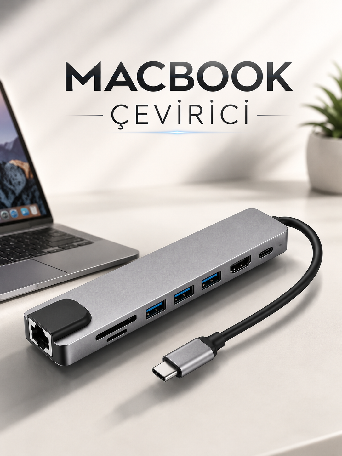 Çevirici Dönüştürücü Adaptör Macbook 3 In 1 Type-C To Hdmı USB 3.0 - Bayi Depom