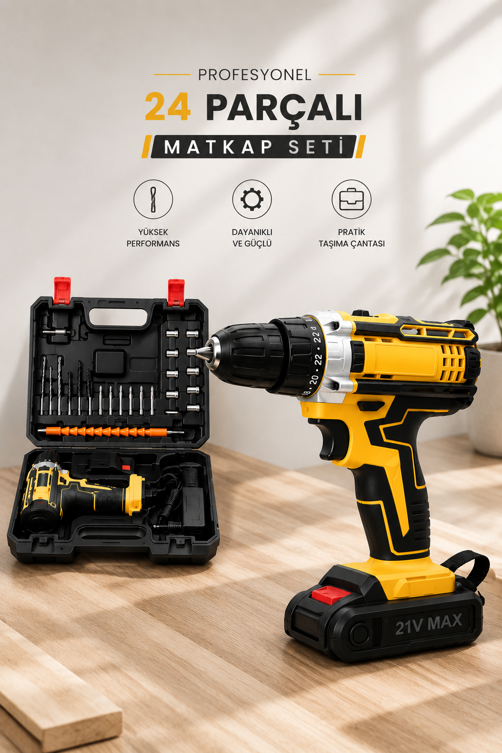 Metal Dişli 24W Akülü Matkap -Çift Bataryalı ve LED Çalışma Işığı ile Tam Set - Bayi Depom