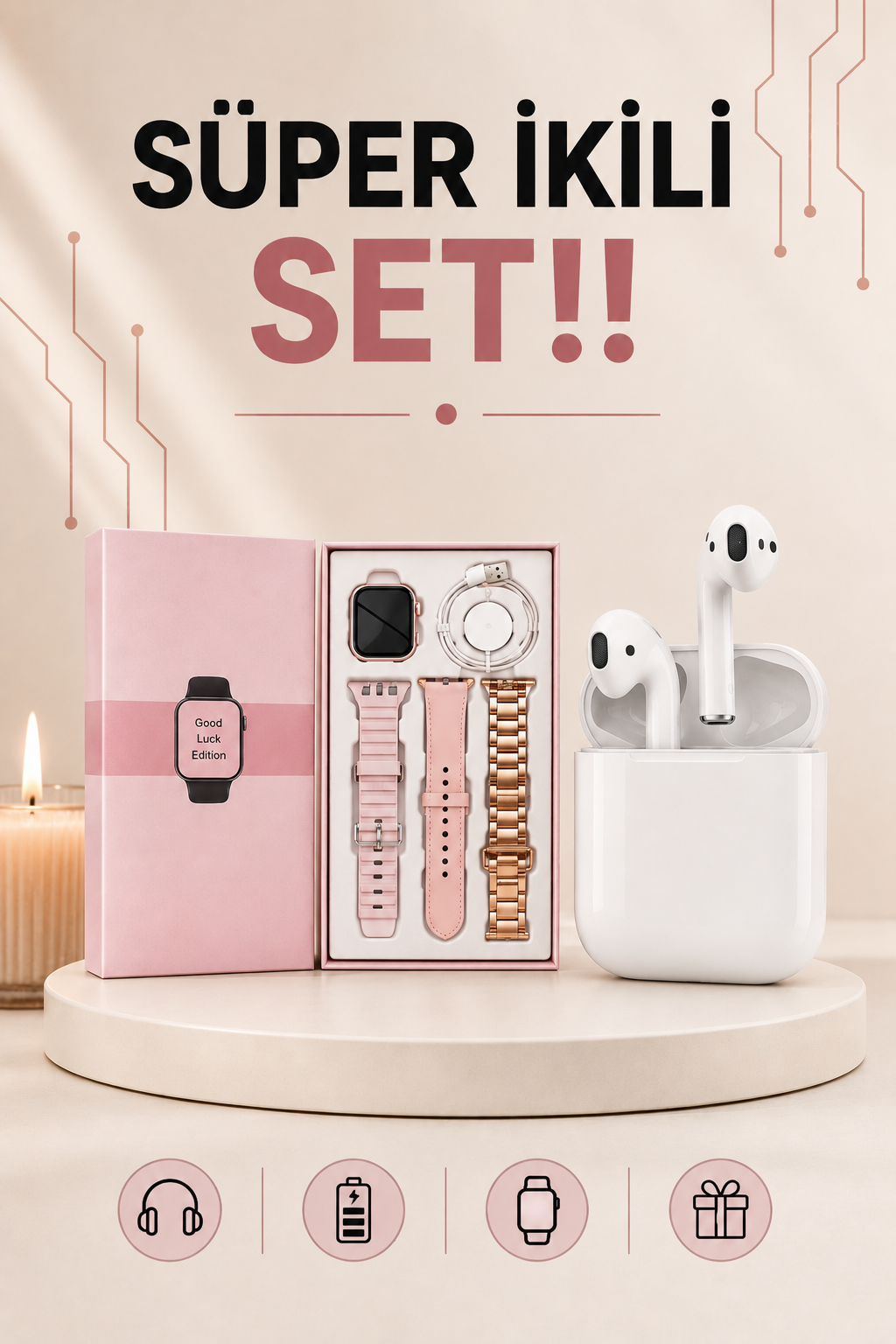 3 Kordonlu Dokunmatik Ekran Akıllı Saat ve 2.Nesil Kablosuz Bluetooth Kulaklık ANC/ENC - Bayi Depom 3 Kordonlu Dokunmatik Ekran Akıllı Saat ve 2.Nesil Kablosuz Bluetooth Kulaklık ANC/ENC - Bayi Depom