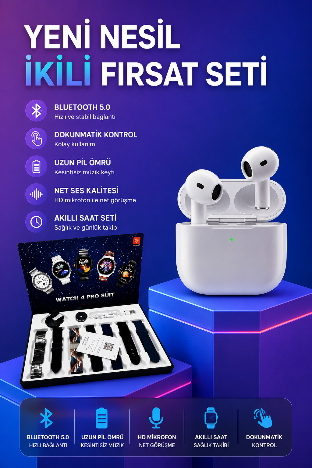3.Nesil TWS Bluetooth Kulaklık Bluetooth Bağlantılı Akıllı Saat Amoled Ekran Plastik Hasır Kordon - Bayi Depom 3.Nesil TWS Bluetooth Kulaklık Bluetooth Bağlantılı Akıllı Saat Amoled Ekran Plastik Hasır Kordon - Bayi Depom