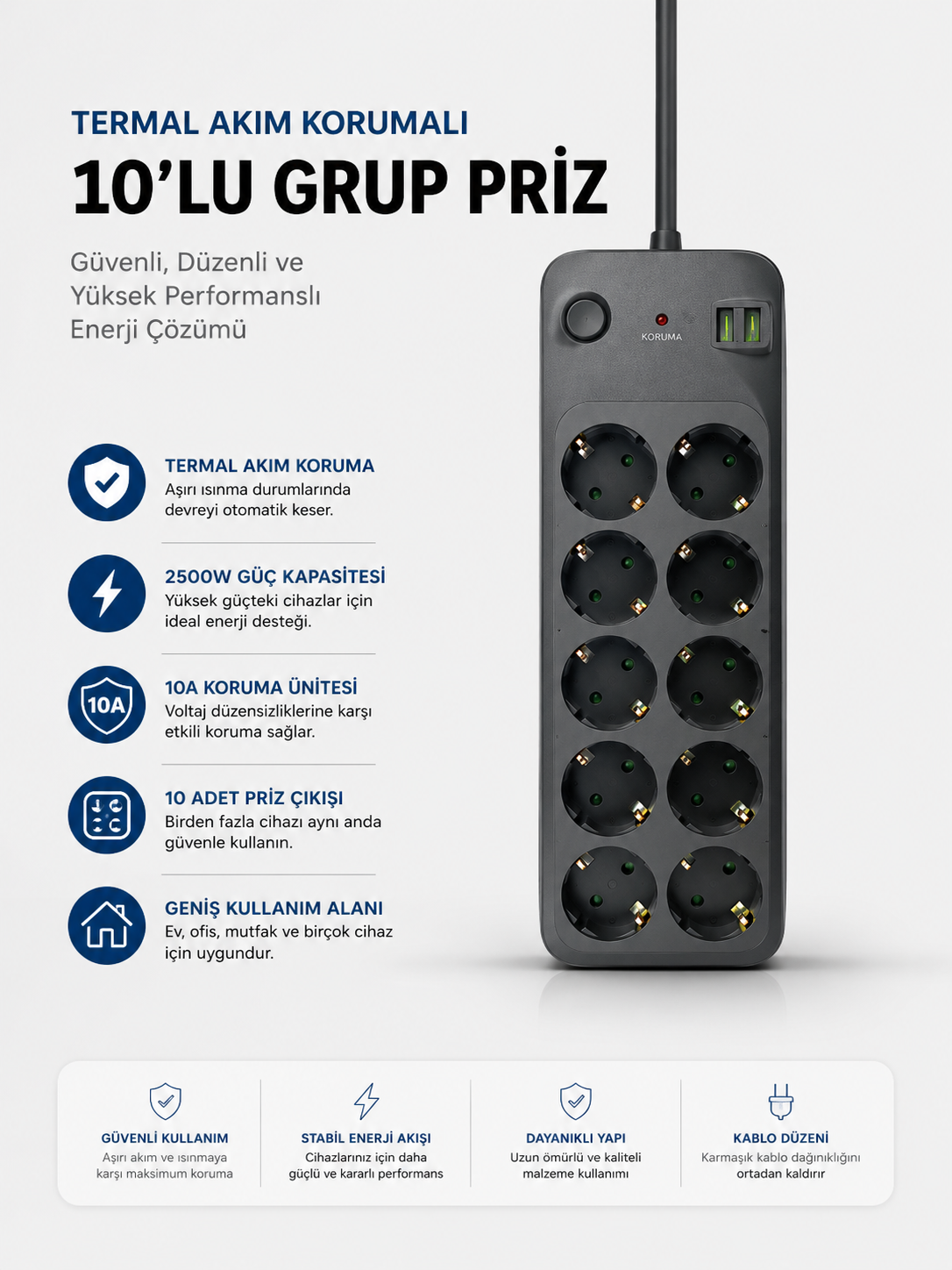 Termal Akım Korumalı USB Type-C Girişli 10'lu Grup Priz 2500W Güç Kapasitesi (Kopya) - Bayi Depom Termal Akım Korumalı USB Type-C Girişli 10'lu Grup Priz 2500W Güç Kapasitesi (Kopya) - Bayi Depom