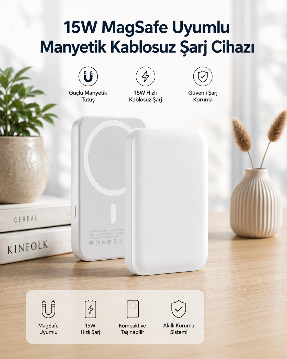 15W MagSafe Uyumlu Manyetik Kablosuz Powerbank 5000 mAh - Bayi Depom 15W MagSafe Uyumlu Manyetik Kablosuz Powerbank 5000 mAh - Bayi Depom
