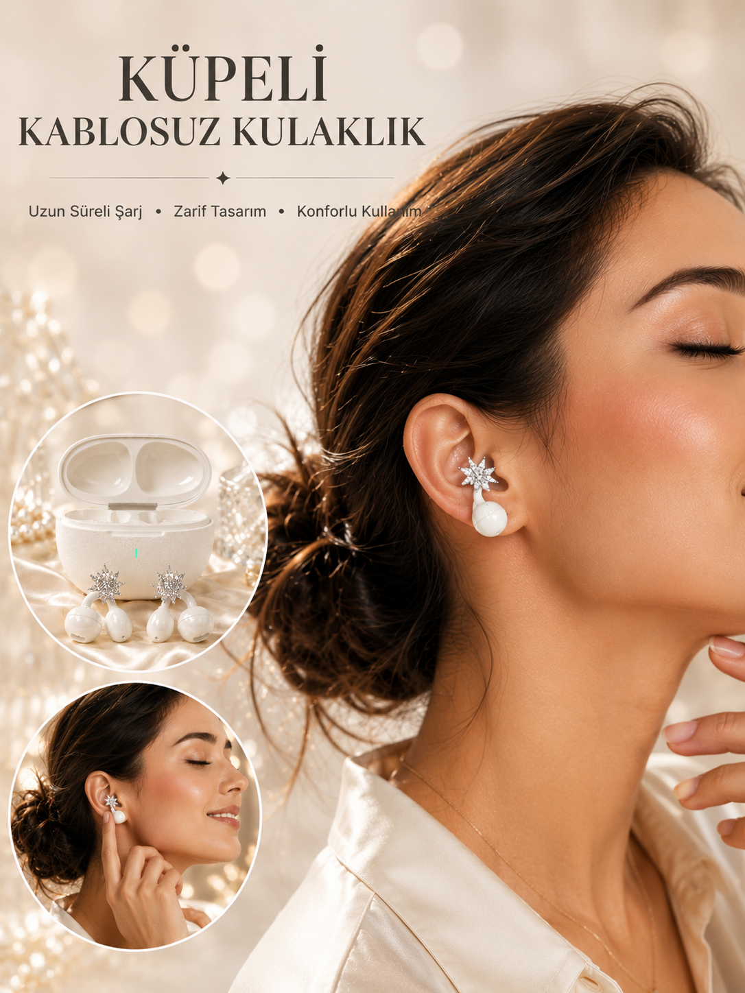 Küpeli Kablosuz Bluetooth Kulaklık Uzun Süreli Şarj Özellikli - Bayi Depom