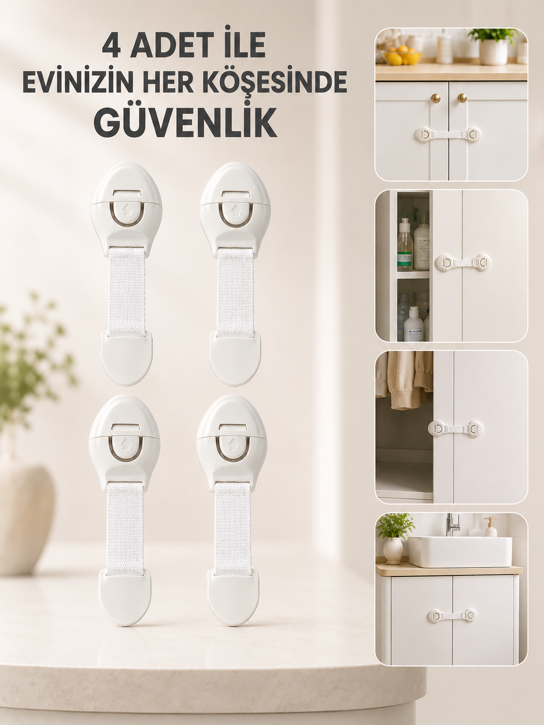 4 Adet Çok Amaçlı Çocuk Güvenlik Kilidi Dolap, Çekmece ve Gardırop İçin - Bayi Depom 4 Adet Çok Amaçlı Çocuk Güvenlik Kilidi Dolap, Çekmece ve Gardırop İçin - Bayi Depom