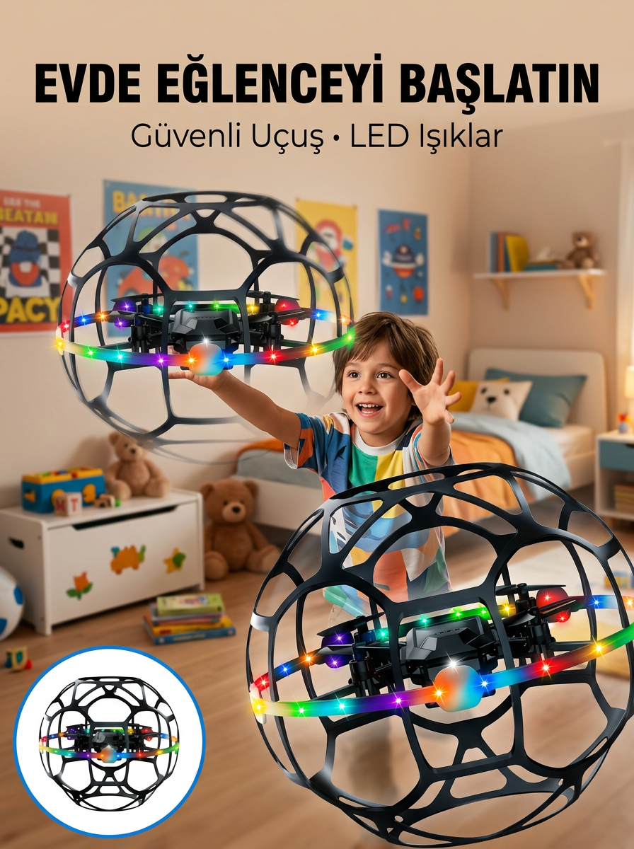 El Hareketi Kontrollü Futbol Topu Tasarımlı Drone LED Işıklı - Bayi Depom