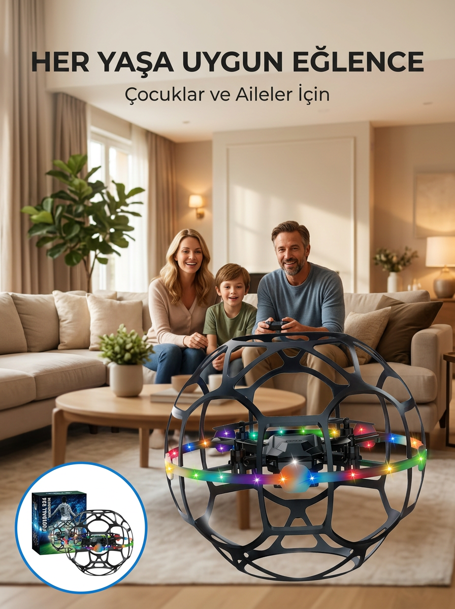 El Sensörlü Uçan Top Drone Çocuklar İçin LED Işıklı Eğlence Oyuncağı - Bayi Depom