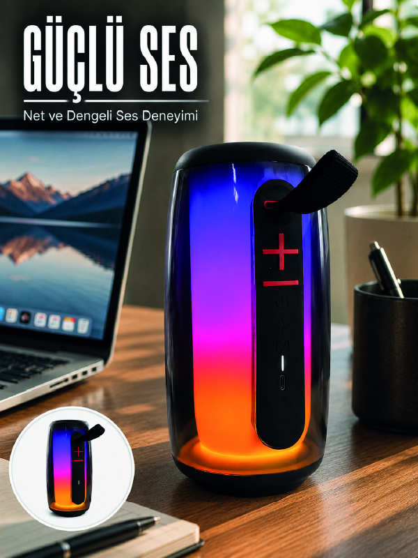 RGB Işıklı Bluetooth Hoparlör Güçlü Ses Type-C Şarjlı Taşınabilir Kablosuz Speaker - Bayi Depom RGB Işıklı Bluetooth Hoparlör Güçlü Ses Type-C Şarjlı Taşınabilir Kablosuz Speaker - Bayi Depom