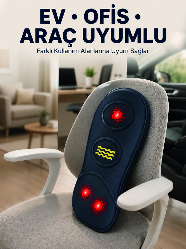 Isıtmalı Bel Masaj Minderi Ev Ofis Araç Uyumlu Titreşimli Destek - Bayi Depom