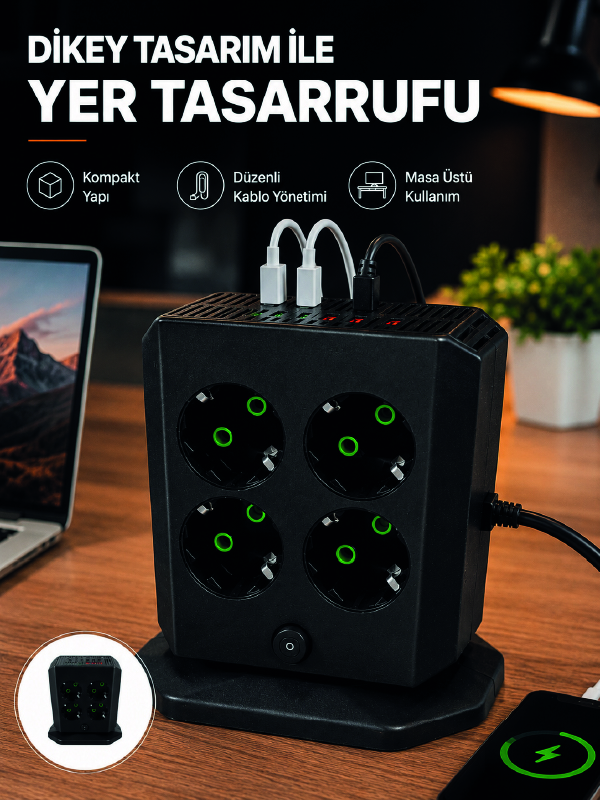 Dikey Priz Kulesi 8 AC Priz 4 USB 2 Type-C Çocuk Korumalı Güç Dağıtıcı - Bayi Depom Dikey Priz Kulesi 8 AC Priz 4 USB 2 Type-C Çocuk Korumalı Güç Dağıtıcı - Bayi Depom