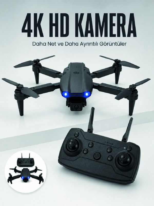 E99 Pro 4K HD Kameralı Katlanabilir Drone APP Kontrollü Uzaktan Kumandalı Mini Drone - Bayi Depom