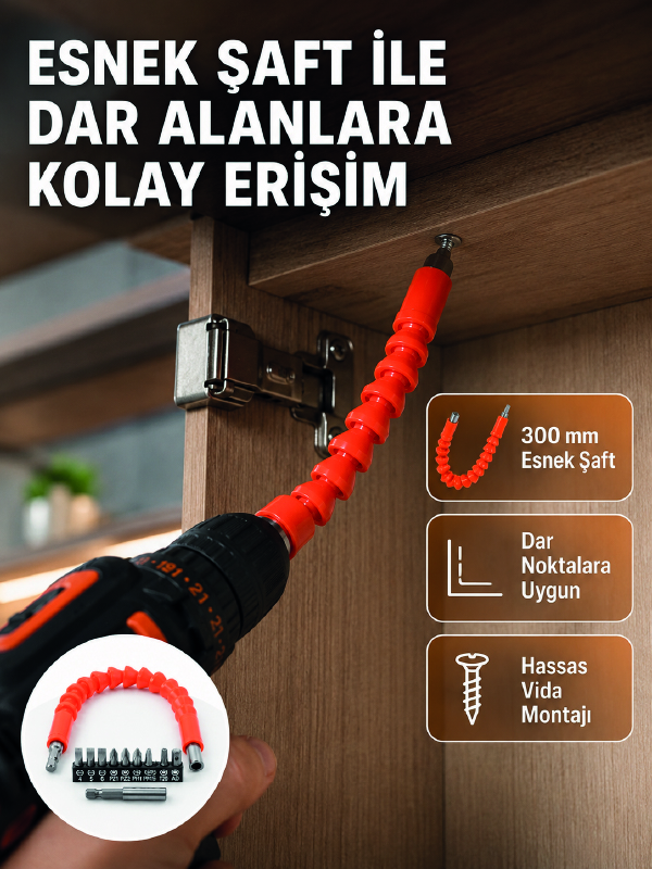 12 Parça Esnek Bits Uç Seti 300 mm Esnek Şaftlı Tornavida Uç Seti - Bayi Depom