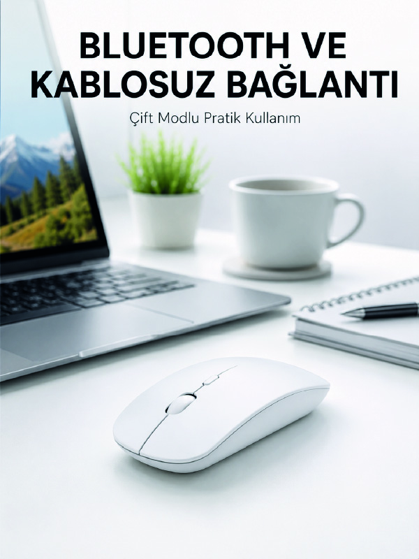 Bluetooth Kablosuz Wireless Mouse Şarjlı Sessiz Ergonomik 5000 DPI Fare - Bayi Depom