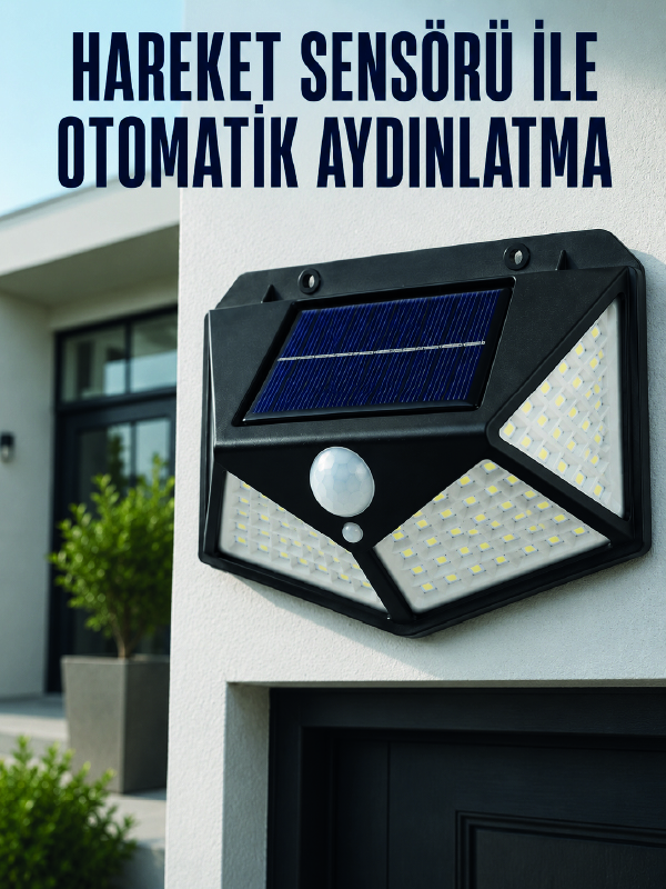 Hareket Sensörlü Güneş Enerjili Duvar Lambası Dış Mekan İçin Güçlü LED Aydınlatma - Bayi Depom