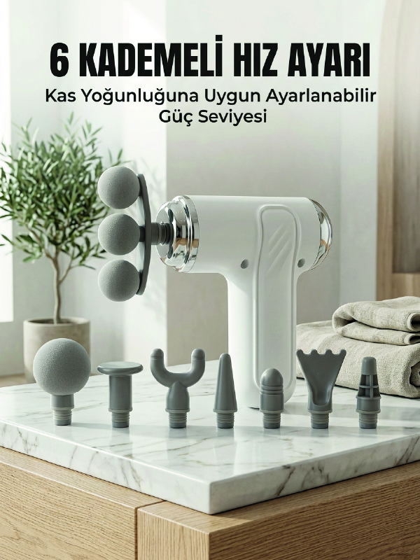 Profesyonel Kas Gevşetici Masaj Tabancası 8 Değiştirilebilir Başlıklı Kablosuz Masaj Cihazı - Bayi Depom