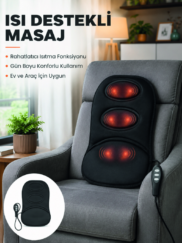 Isıtmalı Masaj Minderi  Masaj Motoru, Kablolu Kumanda ve Çoklu Masaj Modu - Bayi Depom