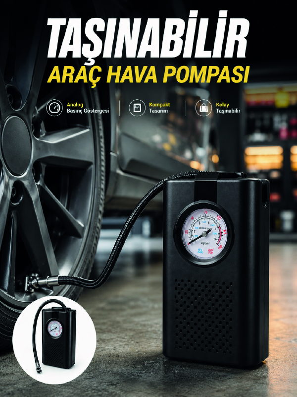 Otomobil Bisiklet ve Motosiklet İçin Taşınabilir Lastik Hava Pompası - Bayi Depom