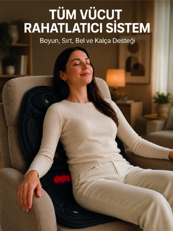 Titreşimli Isıtmalı Koltuk Tipi Masaj Minderi Ergonomik Tasarım - Bayi Depom