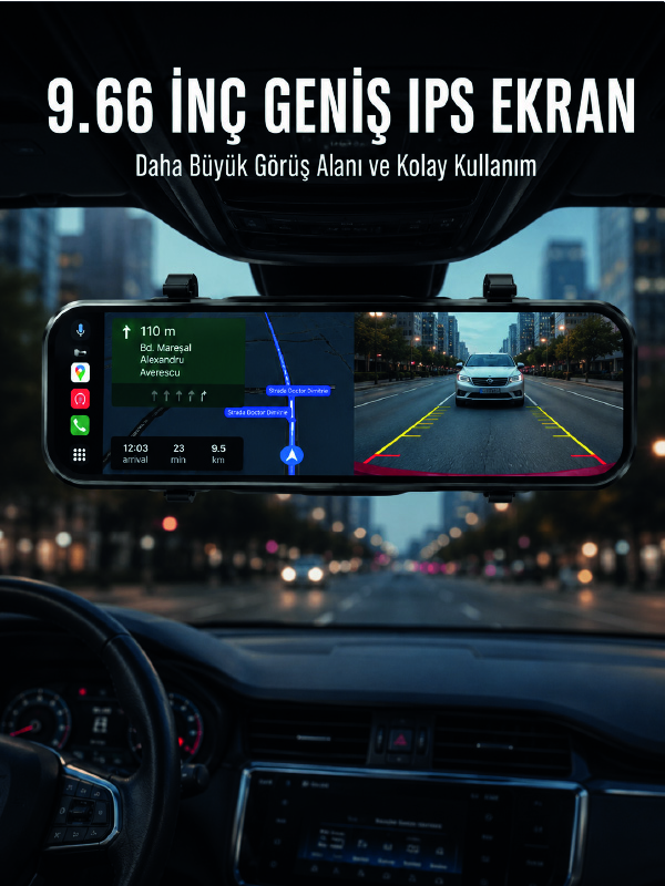 Araç İçi Ayna Carplay Dokunmatik Multimedya ve Kamera Kayıt Ekranı - Bayi Depom