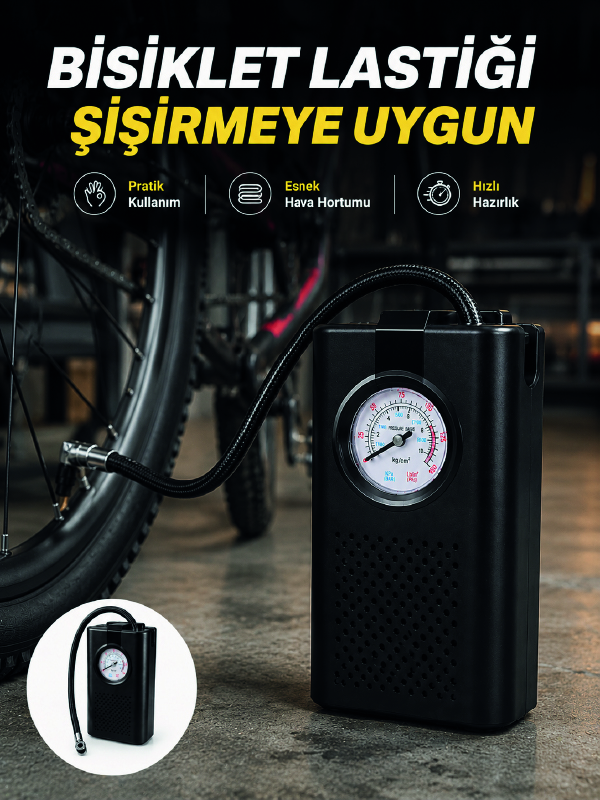 Analog Manometreli Kompakt Araç Hava Pompası Lastik Şişirme Cihazı - Bayi Depom