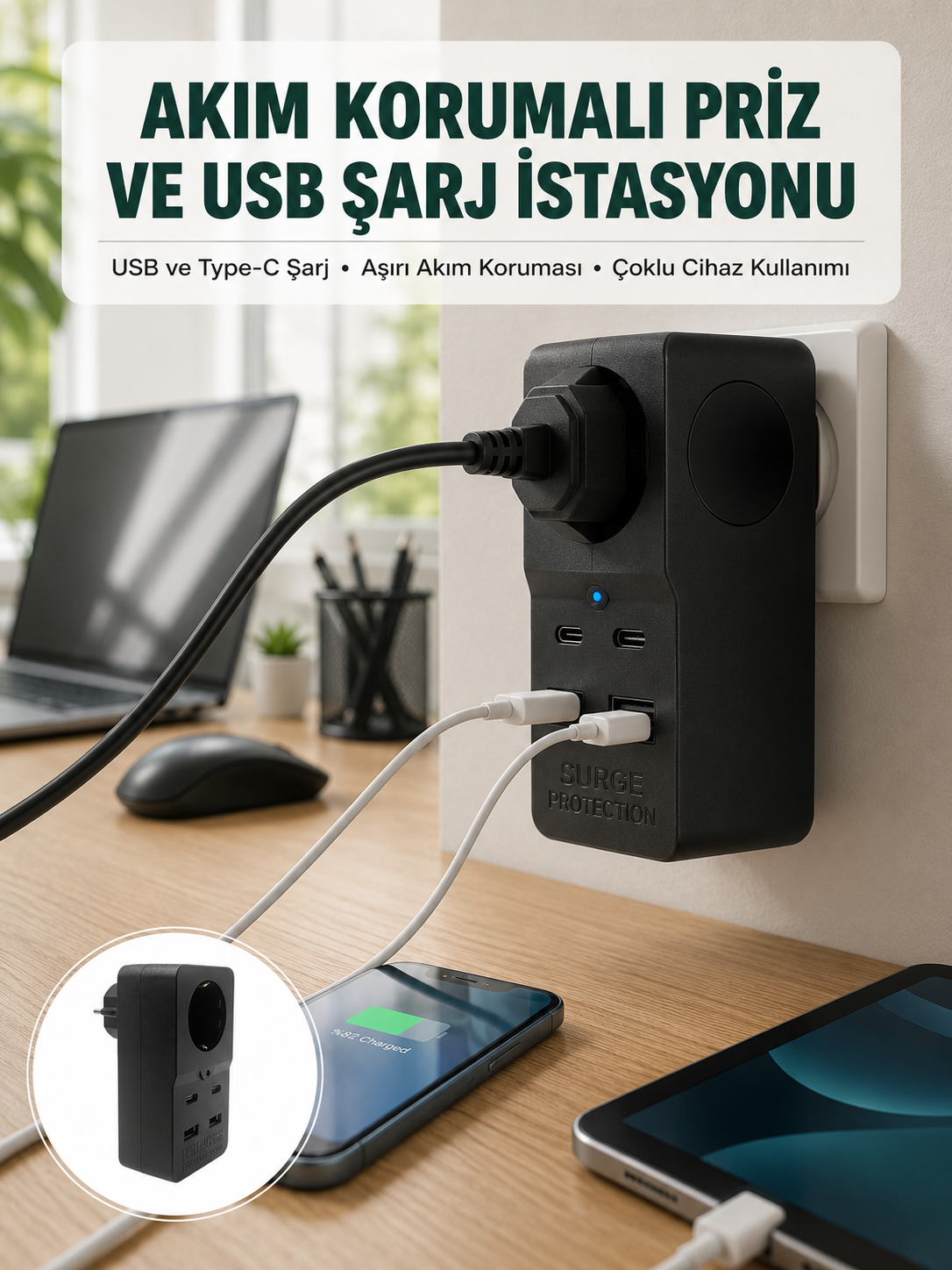 Isıya Dayanıklı PC Gövdeli Akım Korumalı Priz 4 USB Yeni Nesil - Bayi Depom Isıya Dayanıklı PC Gövdeli Akım Korumalı Priz 4 USB Yeni Nesil - Bayi Depom