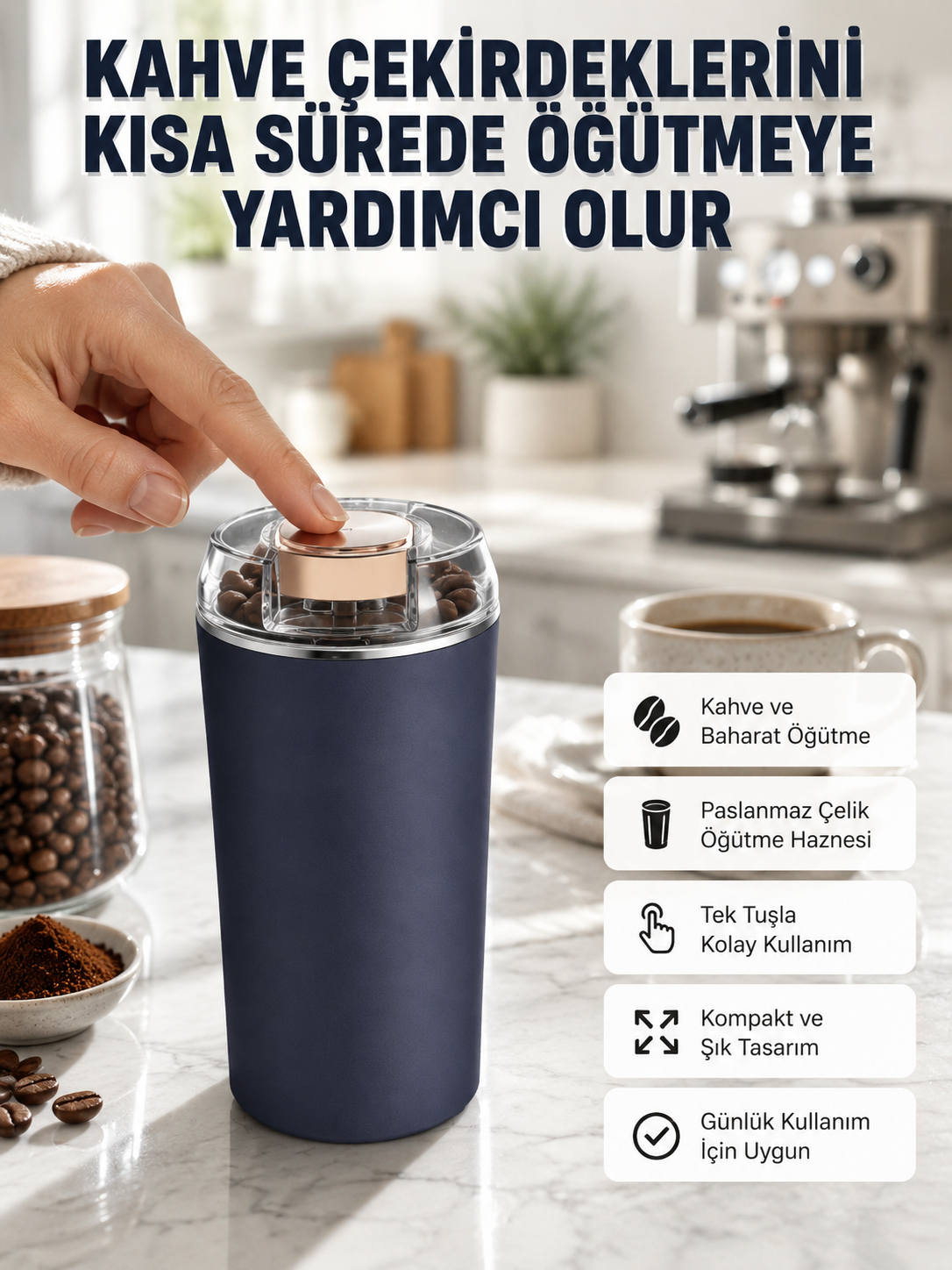 Kahve ve Baharat Öğütücü Kolay Temizlenebilir Paslanmaz Çelik Taşınabilir - Bayi Depom Kahve ve Baharat Öğütücü Kolay Temizlenebilir Paslanmaz Çelik Taşınabilir - Bayi Depom