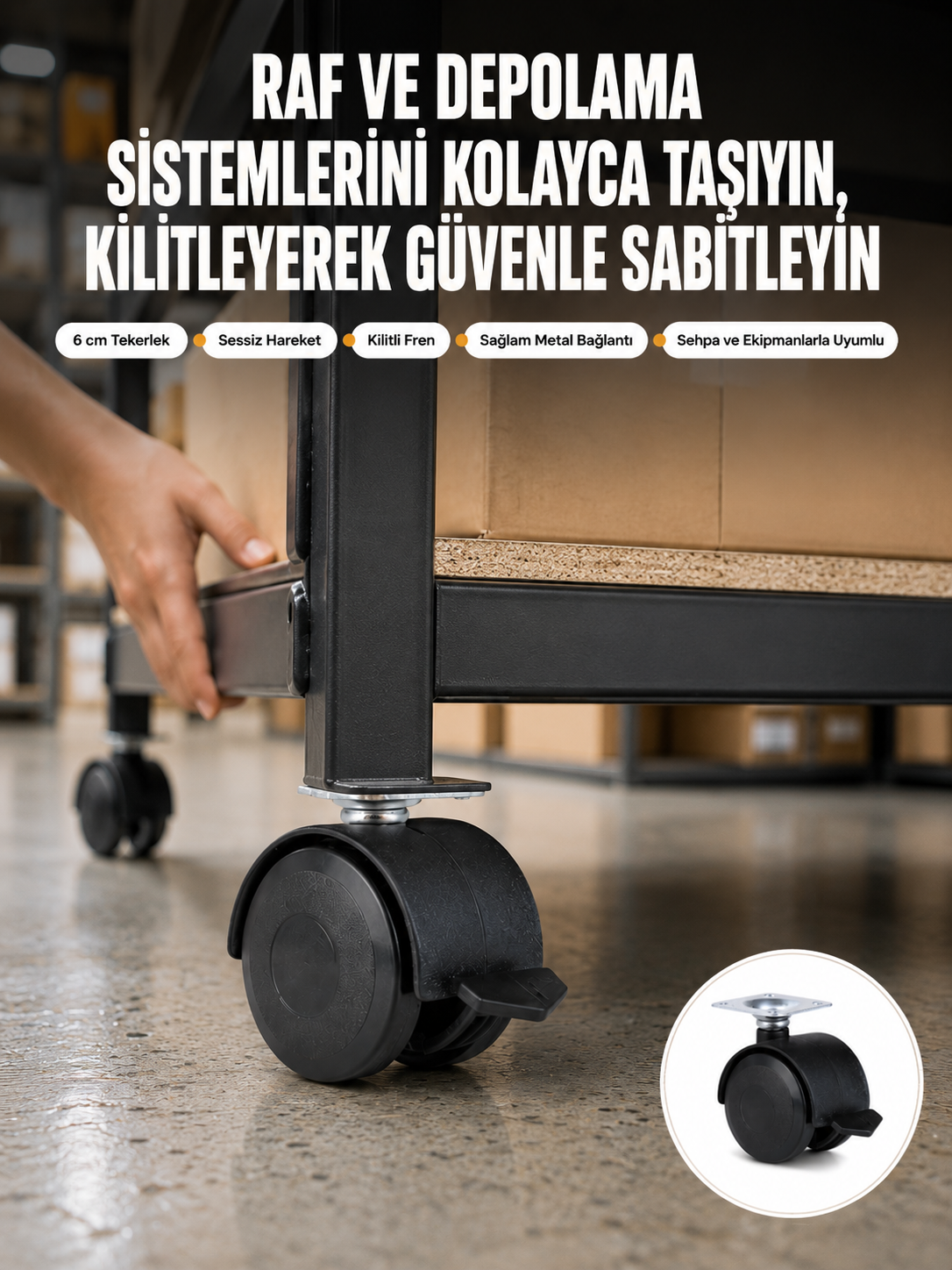 6 cm Kilitli Tekerlek Ayak 4 Adet Sehpa ve Ekipman Uyumlu - Bayi Depom 6 cm Kilitli Tekerlek Ayak 4 Adet Sehpa ve Ekipman Uyumlu - Bayi Depom