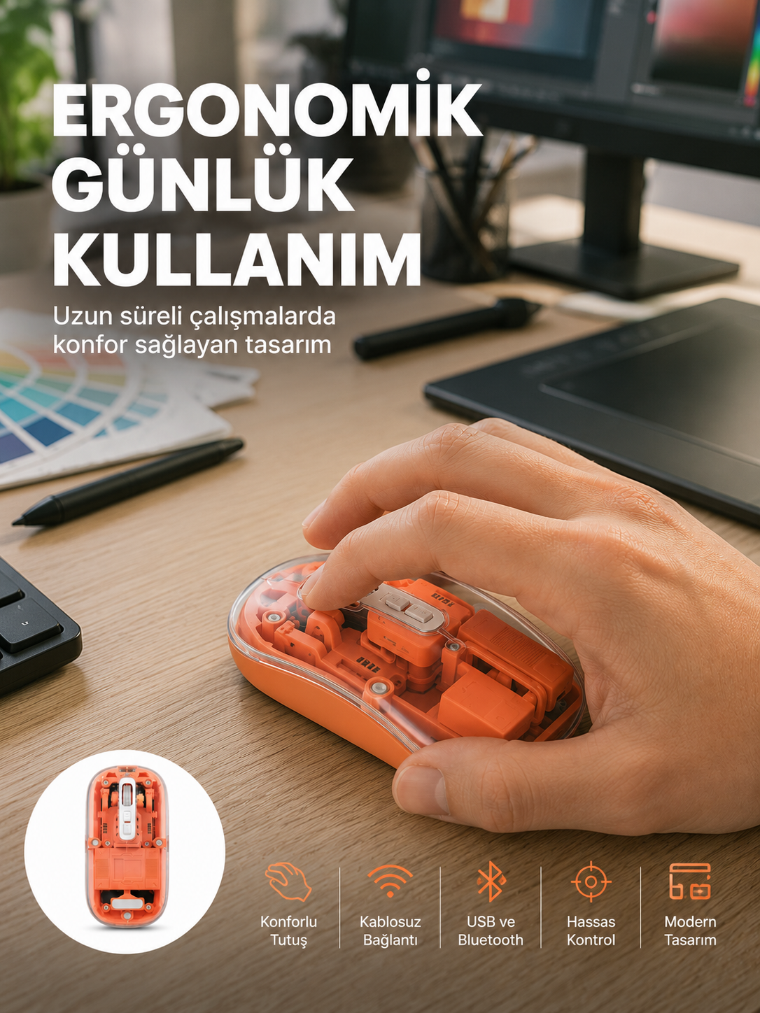 Şeffaf Kablosuz Mouse Bluetooth Bağlantılı Sessiz Tıklama Yeni Nesil - Bayi Depom