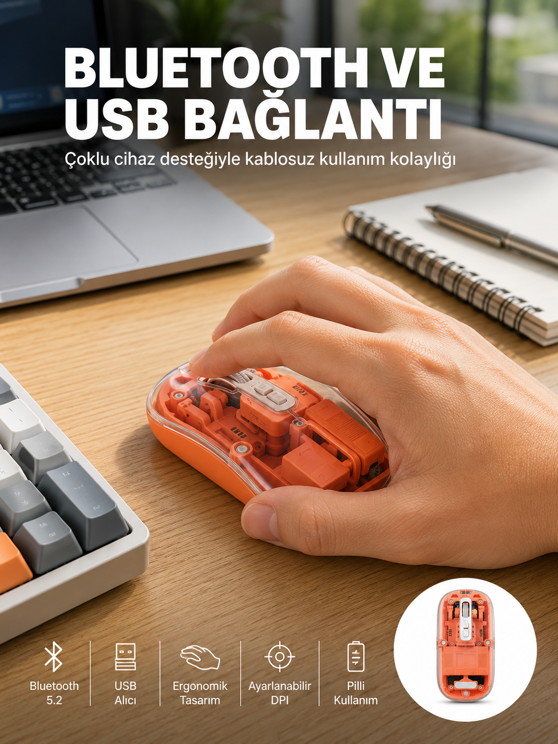 Kablosuz Bluetooth Mouse Şık ve Sessiz Ofis Tasarımı Yeni Nesil - Bayi Depom