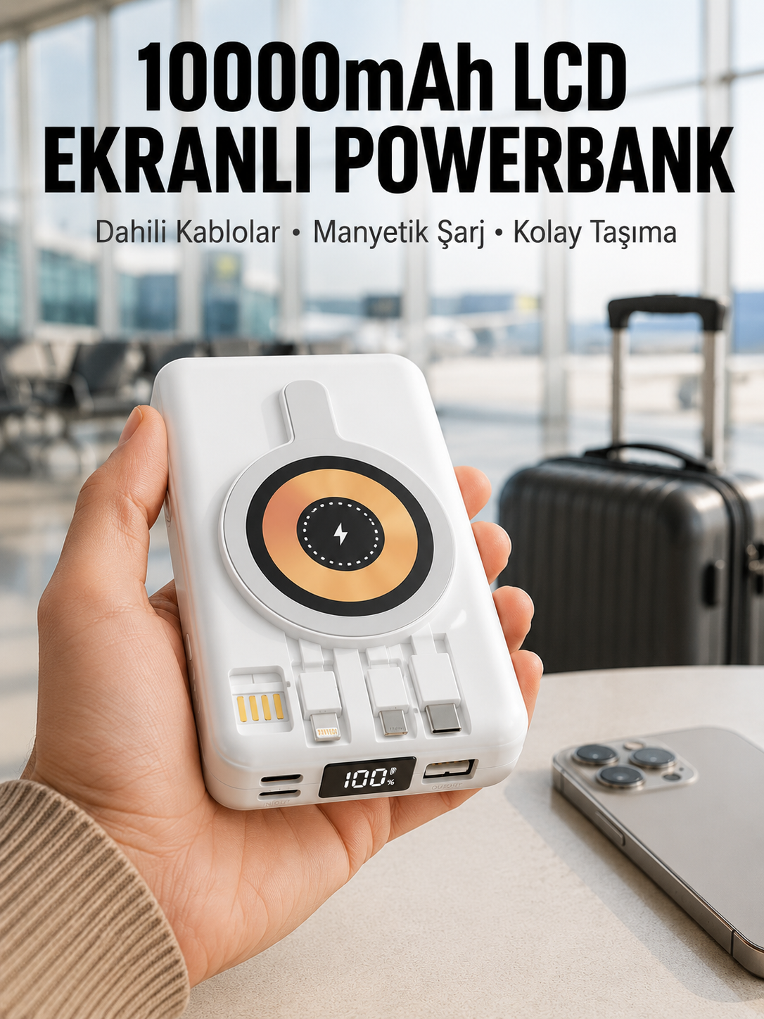 LCD Göstergeli Manyetik Powerbank Type C USB Girişli Yeni Nesil - Bayi Depom