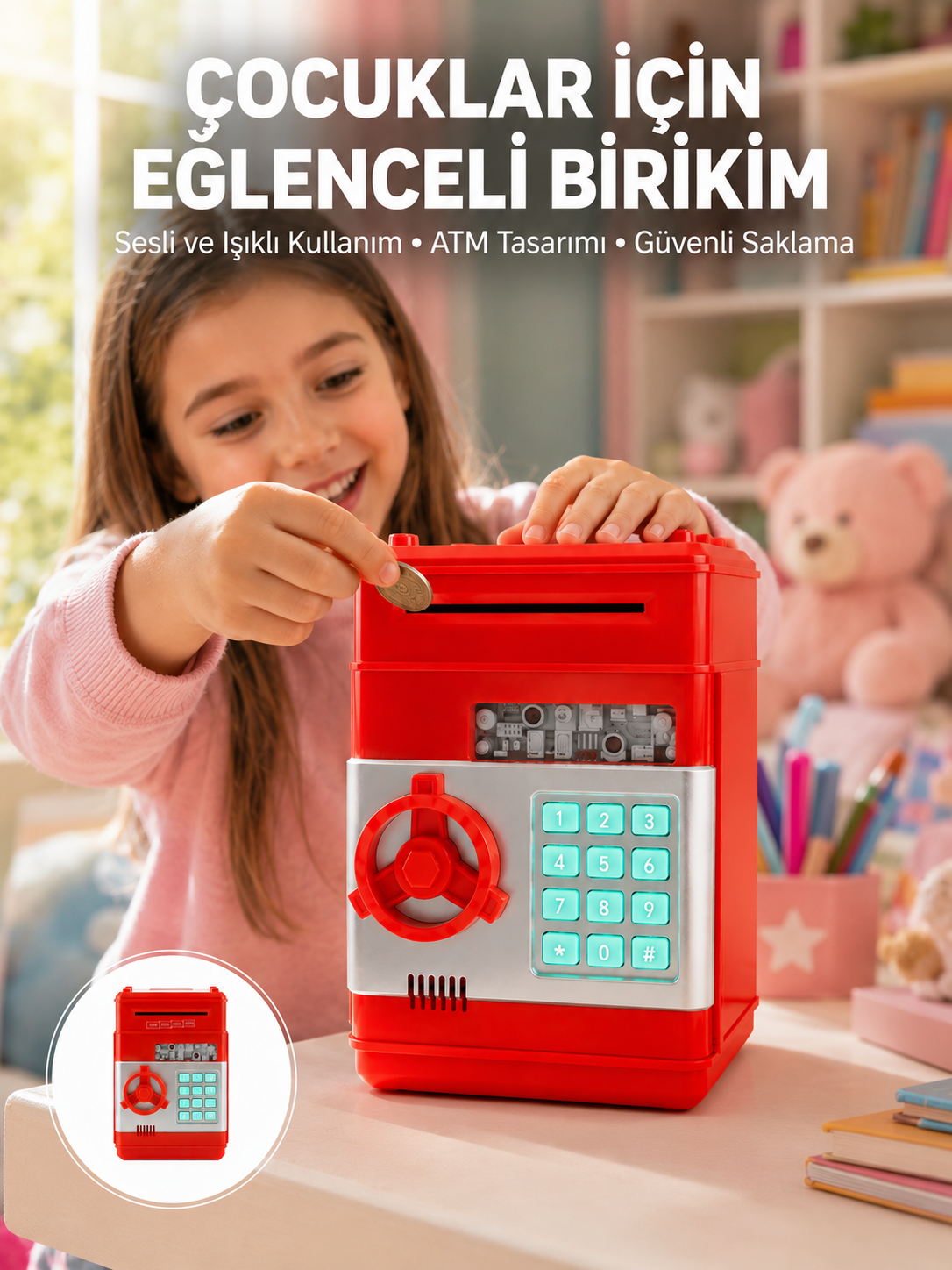 Kırmızı ATM Kasa Tipi Para Biriktirme Kumbarası - Bayi Depom