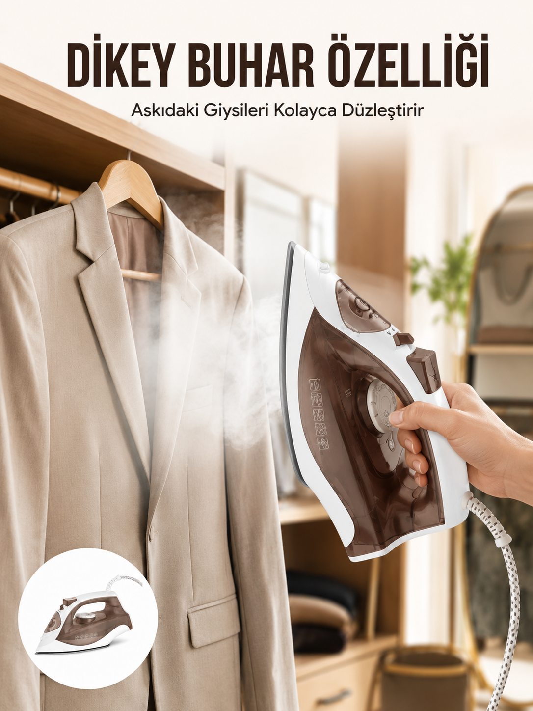 Kahverengi Buharlı Ütü 2200W Sürekli Buhar 120 g Şok Buhar - Bayi Depom