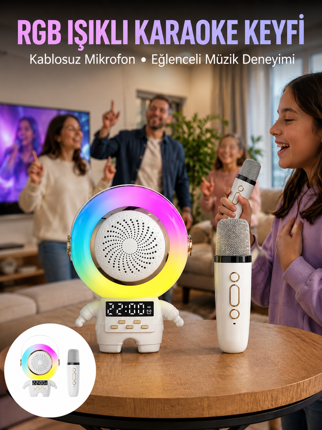 Karaoke Özellikli Astronot Bluetooth Hoparlör Kablosuz Mikrofonlu - Bayi Depom Karaoke Özellikli Astronot Bluetooth Hoparlör Kablosuz Mikrofonlu - Bayi Depom