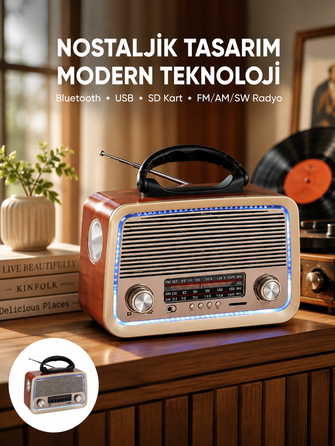 Nostalji Bluetooth Radyo FM AM SW Ahşap Eskitme Tasarım Yeni Nesil - Bayi Depom