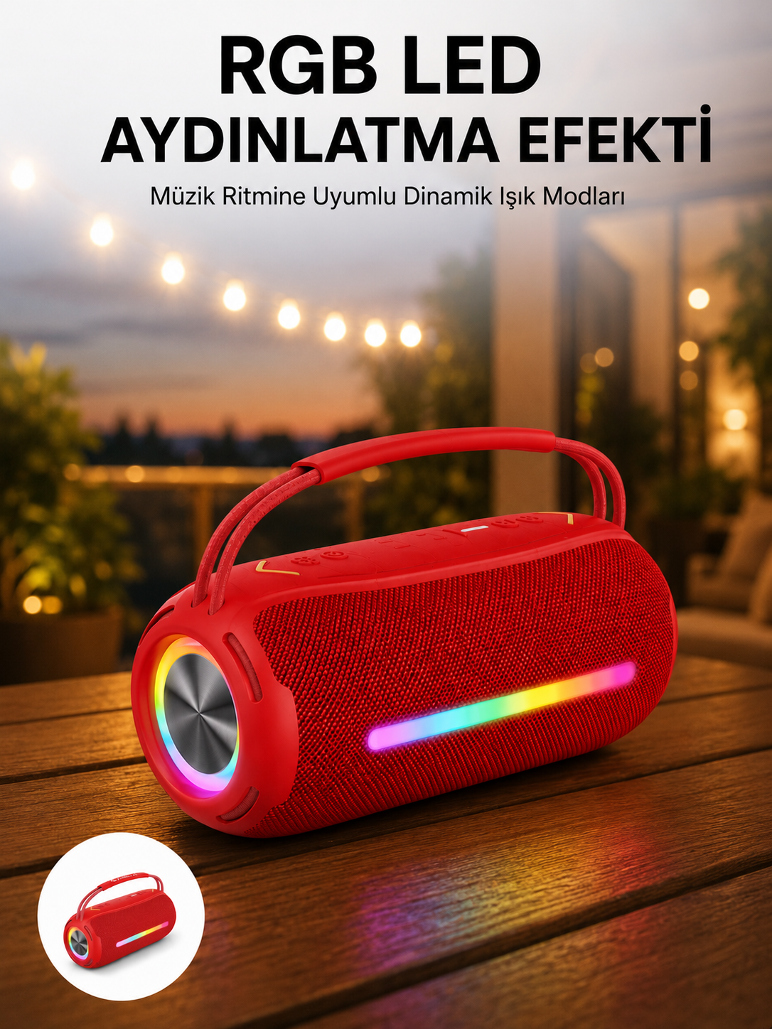 360 RGB LED'li Taşınabilir Bluetooth Hoparlör – Kırmızı, USB/TF Destekli - Bayi Depom 360 RGB LED'li Taşınabilir Bluetooth Hoparlör – Kırmızı, USB/TF Destekli - Bayi Depom