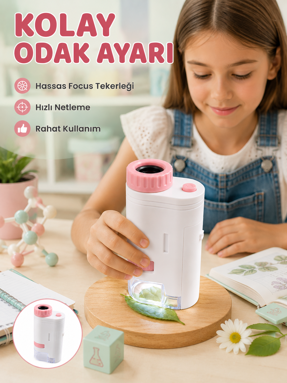 LED Aydınlatmalı Taşınabilir Mikroskop 80X-200X Ayarlanabilir Büyütme Özellikli - Bayi Depom