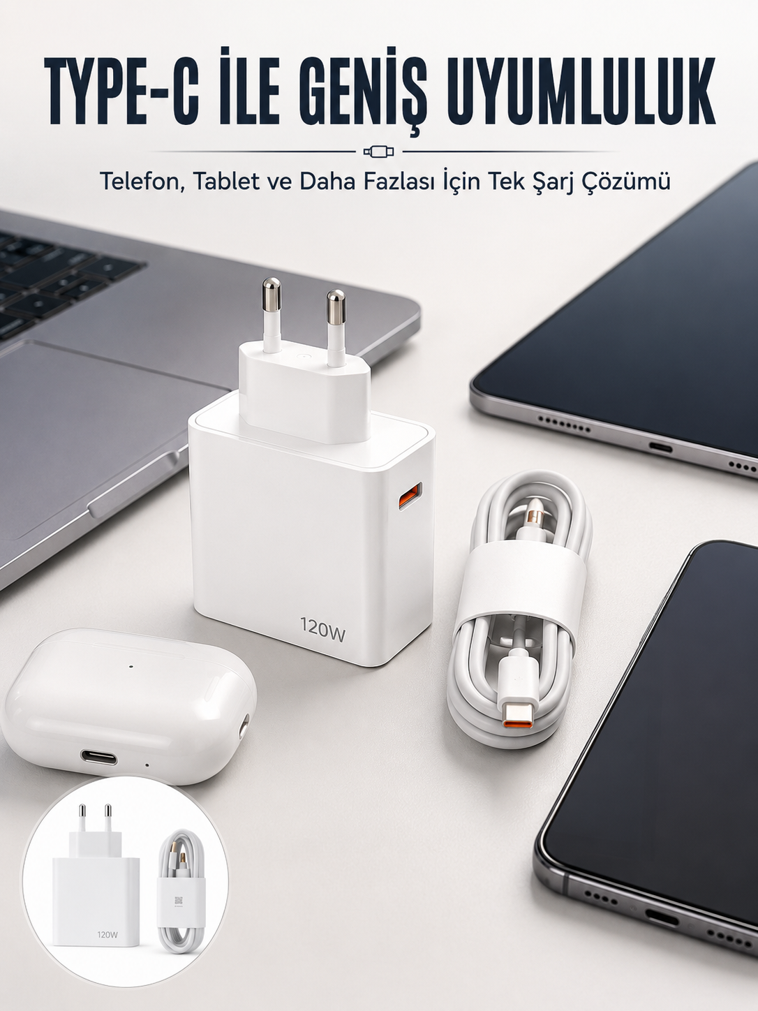 Type-C 120W Şarj Aleti Hızlı Şarj Turbo Yeni Nesil - Bayi Depom