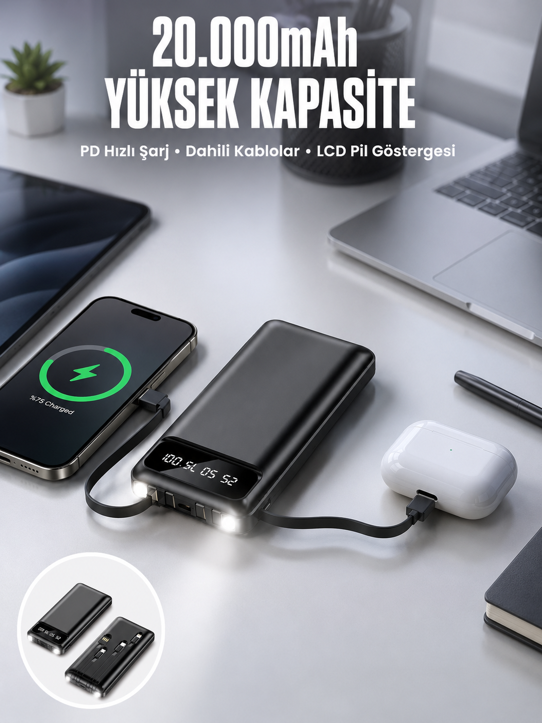 Powerbank 20.000 Mah Dijital Göstergeli LCD Ekran Uzun Pil Ömrü Yeni Nesil - Bayi Depom Powerbank 20.000 Mah Dijital Göstergeli LCD Ekran Uzun Pil Ömrü Yeni Nesil - Bayi Depom
