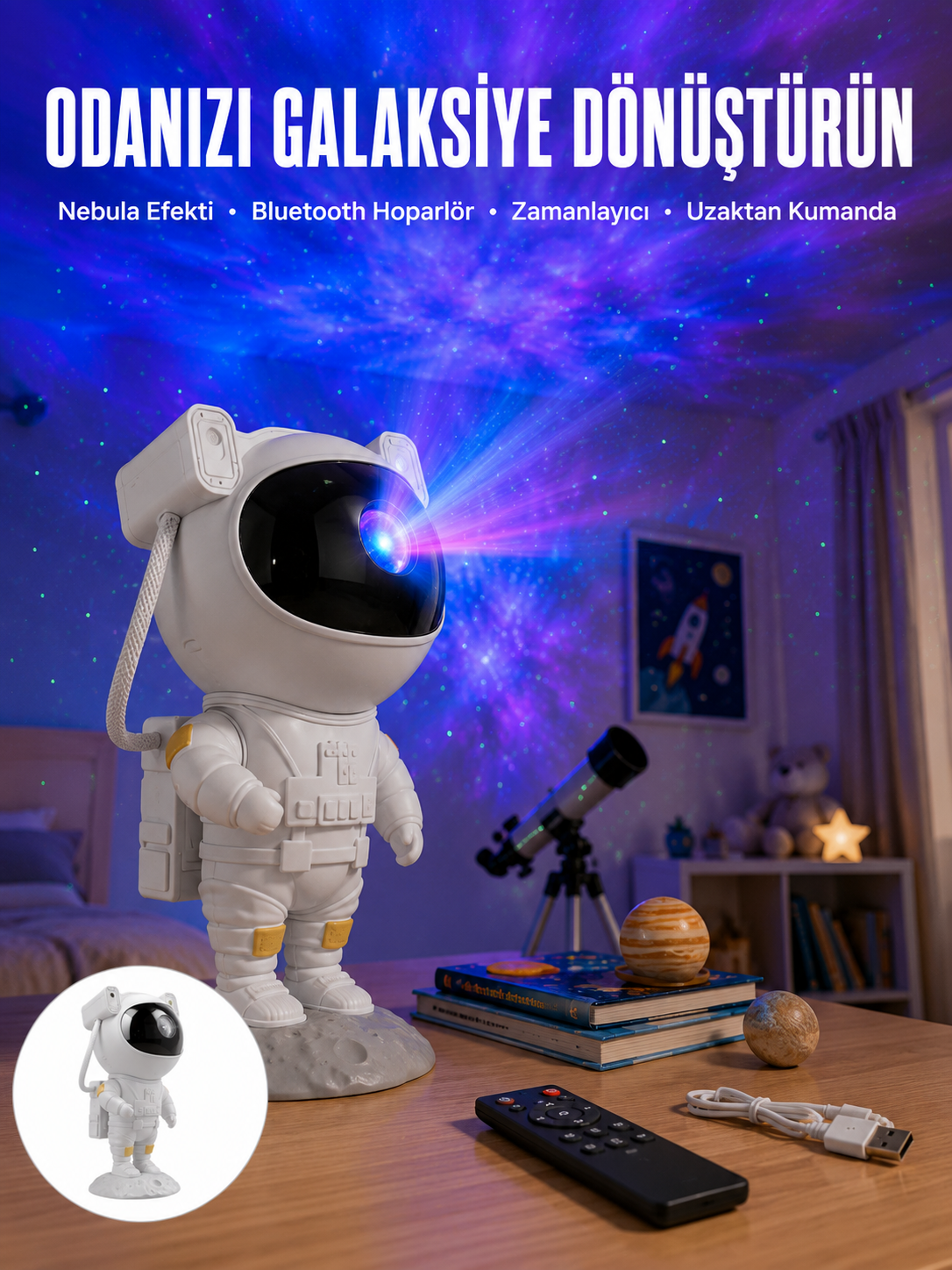 Astronot Bluetooth Hoparlör Gökyüzü Projektör Gece Lambası - Bayi Depom Astronot Bluetooth Hoparlör Gökyüzü Projektör Gece Lambası - Bayi Depom