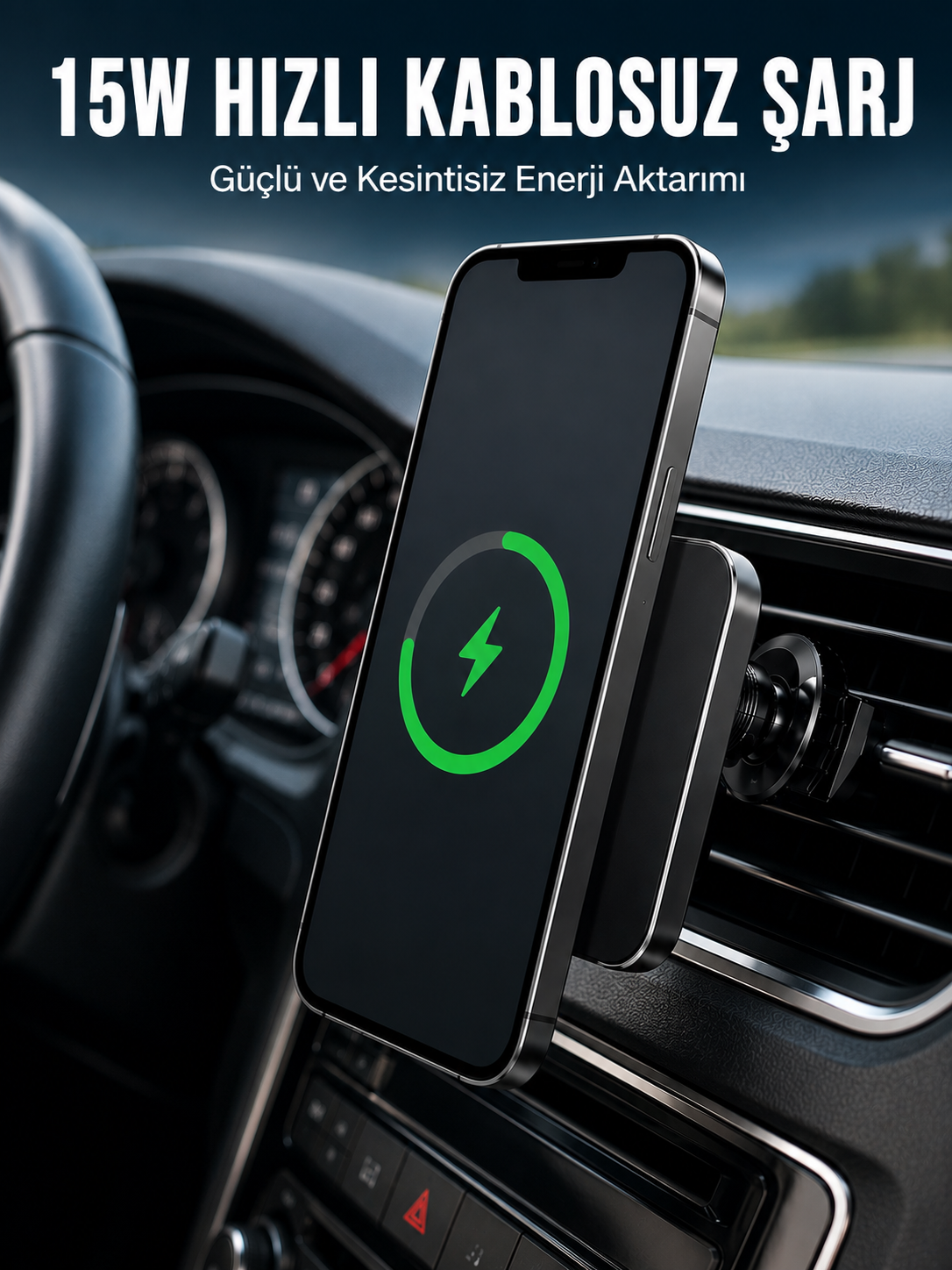 Manyetik Kablosuz Araç Şarj Cihazı 15W MagSafe Araç İçi Telefon Tutucu - Bayi Depom Manyetik Kablosuz Araç Şarj Cihazı 15W MagSafe Araç İçi Telefon Tutucu - Bayi Depom