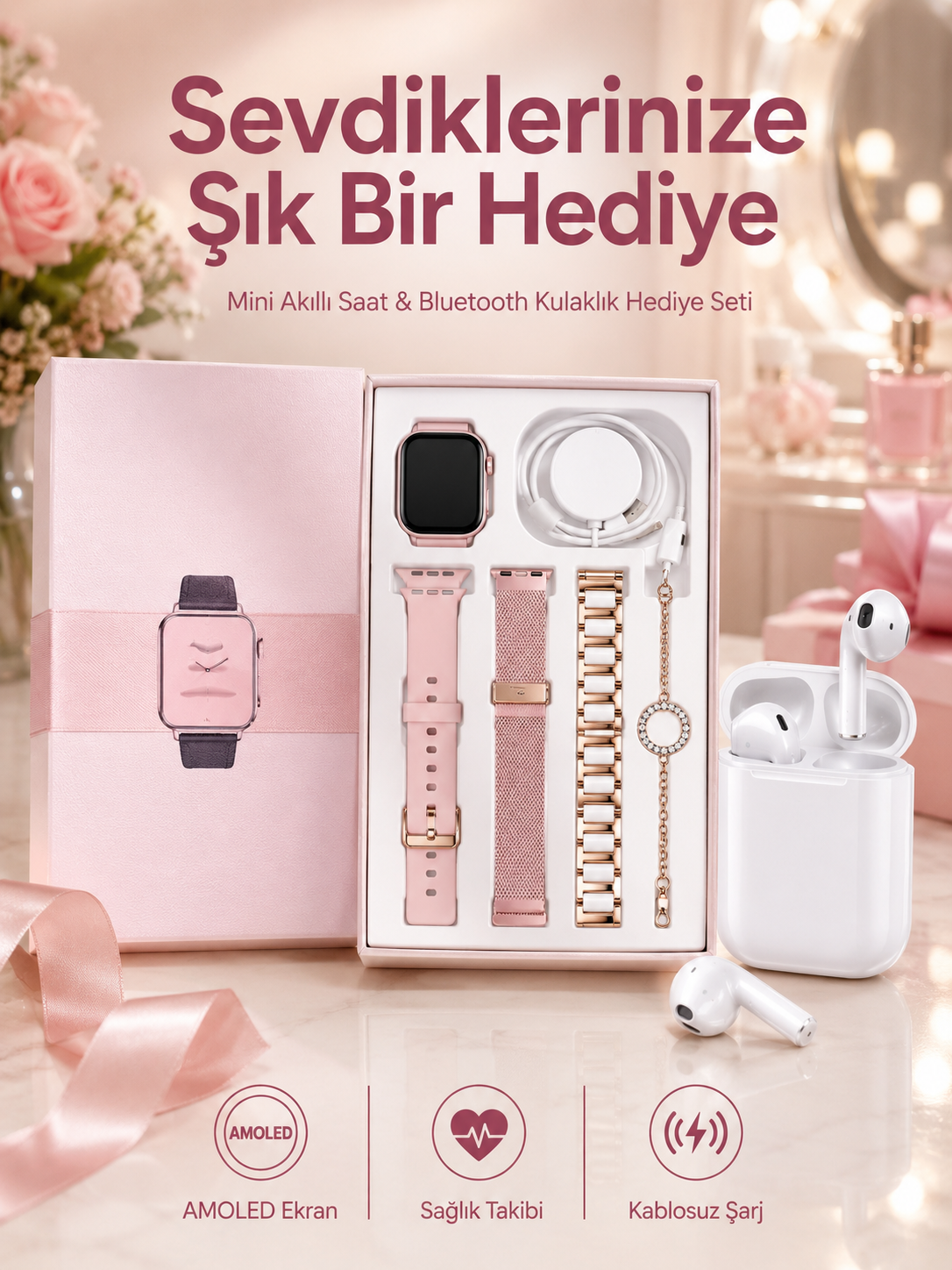 3 Kordonlu Dokunmatik Ekran Akıllı Saat ve 2.Nesil Kablosuz Bluetooth Kulaklık ANC/ENC - Bayi Depom 3 Kordonlu Dokunmatik Ekran Akıllı Saat ve 2.Nesil Kablosuz Bluetooth Kulaklık ANC/ENC - Bayi Depom