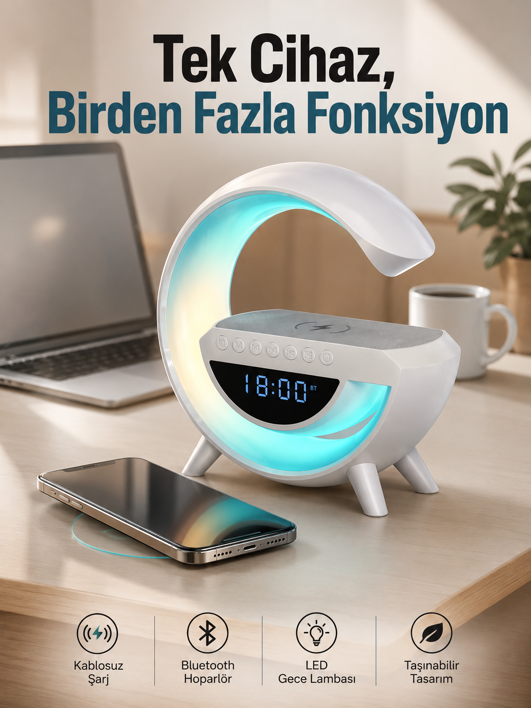 Android Uyumlu Akıllı Bluetooth Hoparlör Kablosuz Şarj Cihazı Standı - Bayi Depom Android Uyumlu Akıllı Bluetooth Hoparlör Kablosuz Şarj Cihazı Standı - Bayi Depom