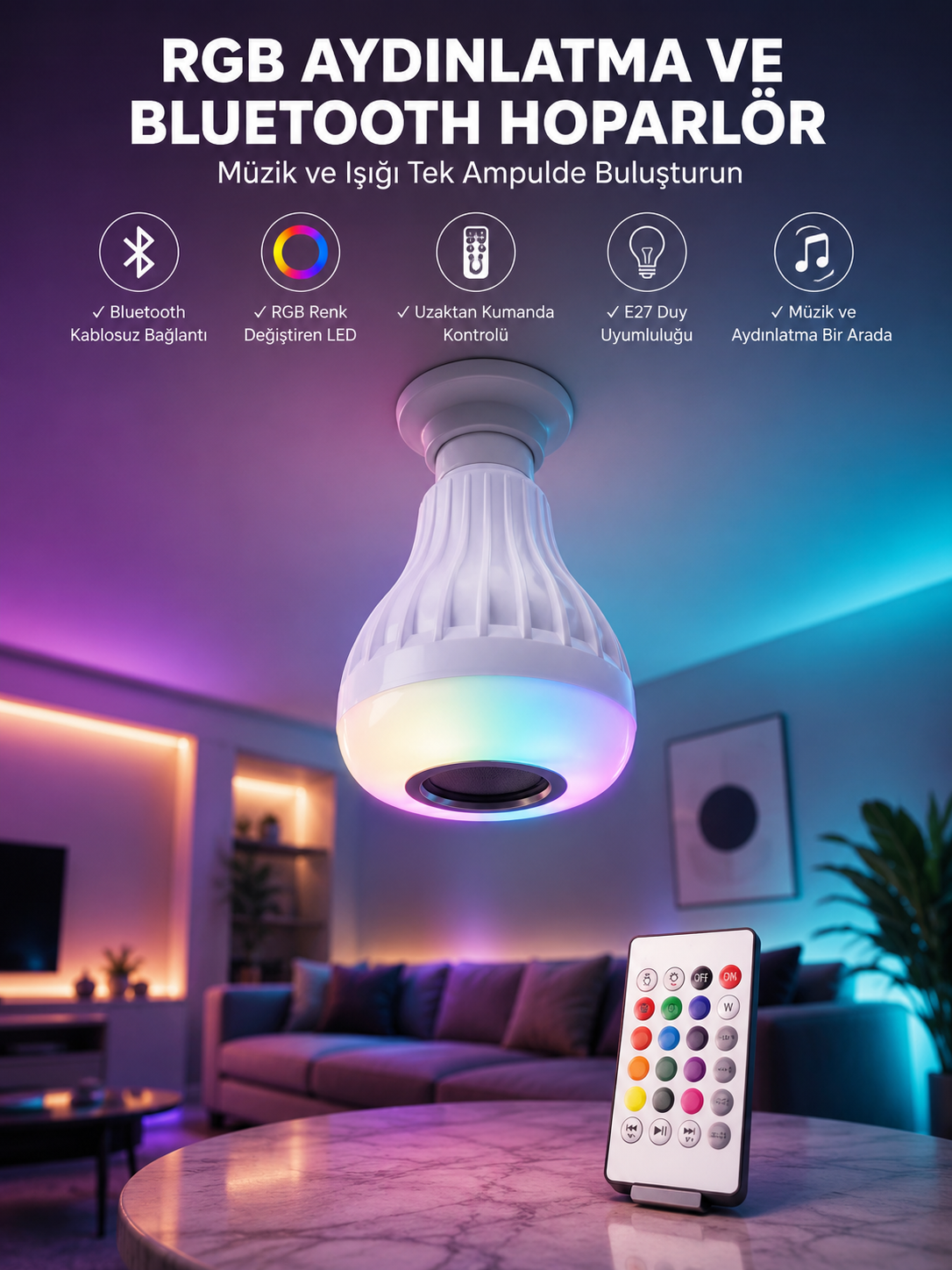 Kablosuz Bluetooth Hoparlör Led Lamba - Bayi Depom Kablosuz Bluetooth Hoparlör Led Lamba - Bayi Depom