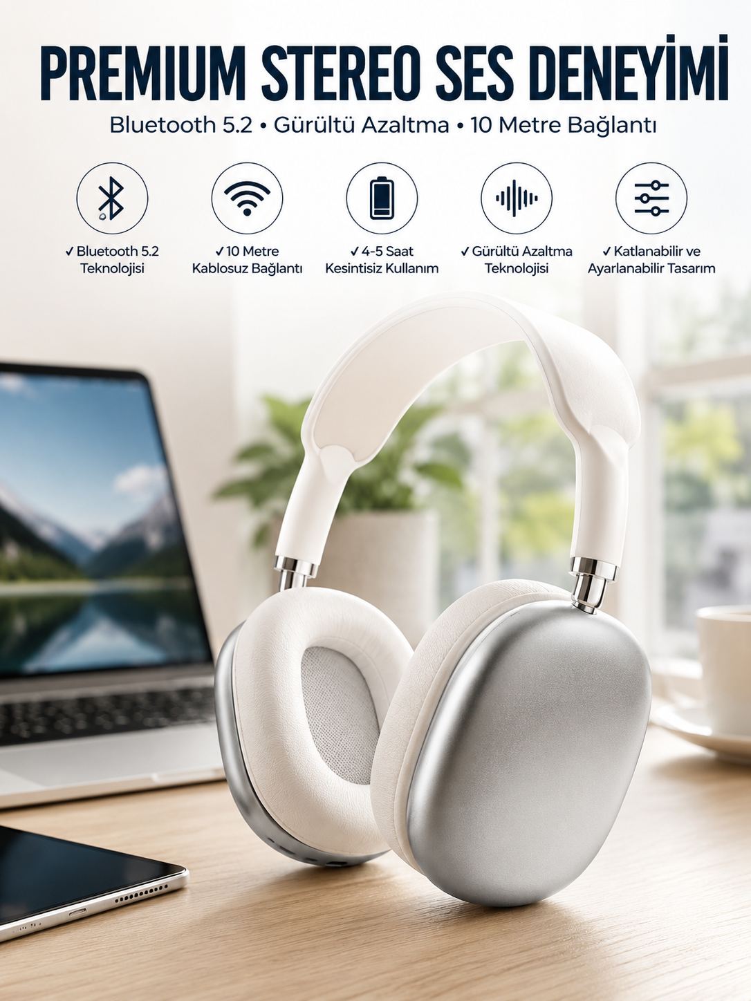 P9 Plus Kablosuz Kulak Üstü Bluetooth Kulaklık Beyaz Yüksek Ses Kaliteli - Bayi Depom P9 Plus Kablosuz Kulak Üstü Bluetooth Kulaklık Beyaz Yüksek Ses Kaliteli - Bayi Depom