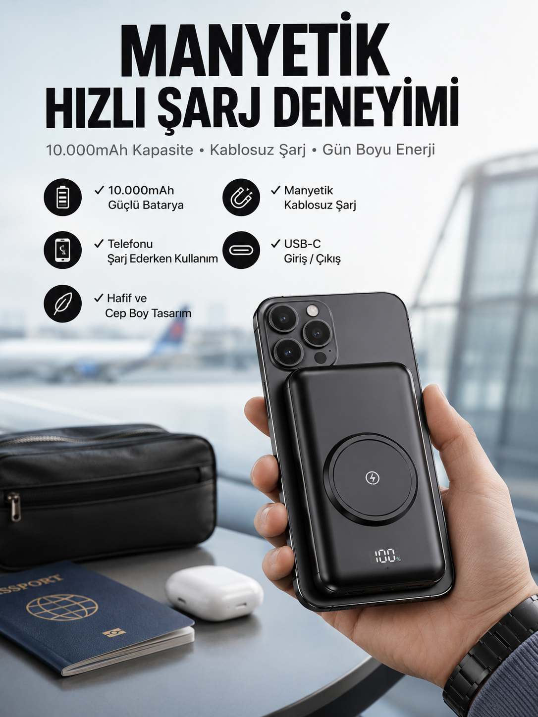 Powerbank Taşınabilir 10.000 Mah Hızlı Şarj Dijital Göstergeli - Bayi Depom