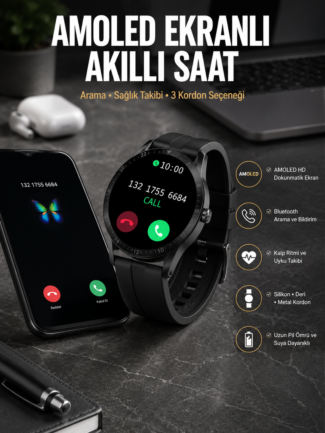 Akıllı Saat Amoled Ekran 3 Kordonlu NFC Ve GPS Uyumlu - Bayi Depom Akıllı Saat Amoled Ekran 3 Kordonlu NFC Ve GPS Uyumlu - Bayi Depom