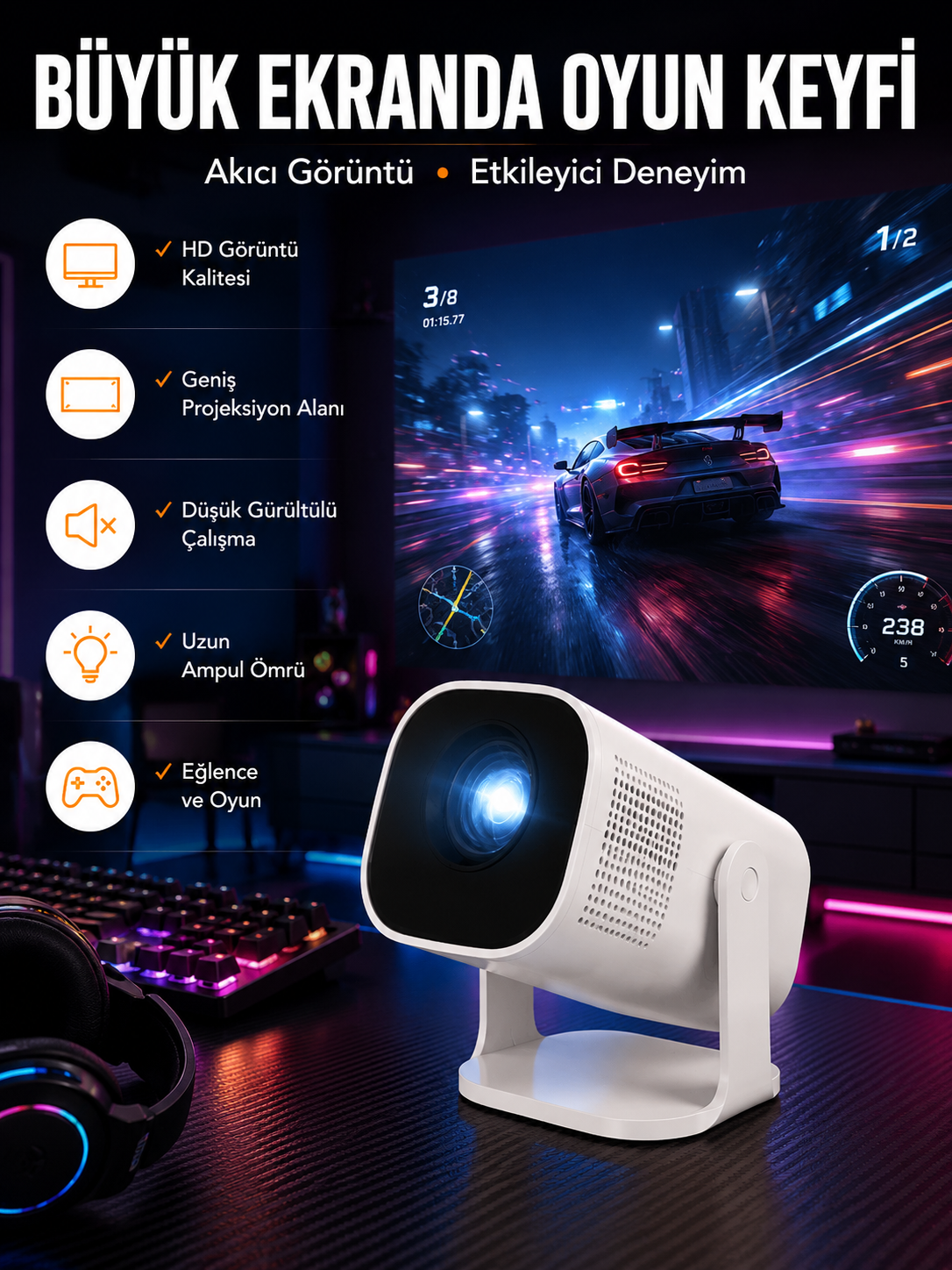 Şarjlı Projeksiyon Oyun Sinema Projektörü 4K HD Görüntü Kaliteli Yeni Nesil - Bayi Depom Şarjlı Projeksiyon Oyun Sinema Projektörü 4K HD Görüntü Kaliteli Yeni Nesil - Bayi Depom