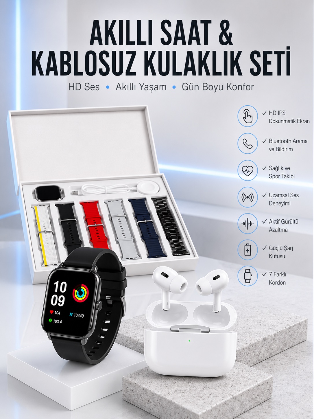 7 Kordonlu Akıllı Saat Ve Yeni Nesil Kulaklık Dokunmatik Ekran Android ve İOS Uyumlu - Bayi Depom 7 Kordonlu Akıllı Saat Ve Yeni Nesil Kulaklık Dokunmatik Ekran Android ve İOS Uyumlu - Bayi Depom
